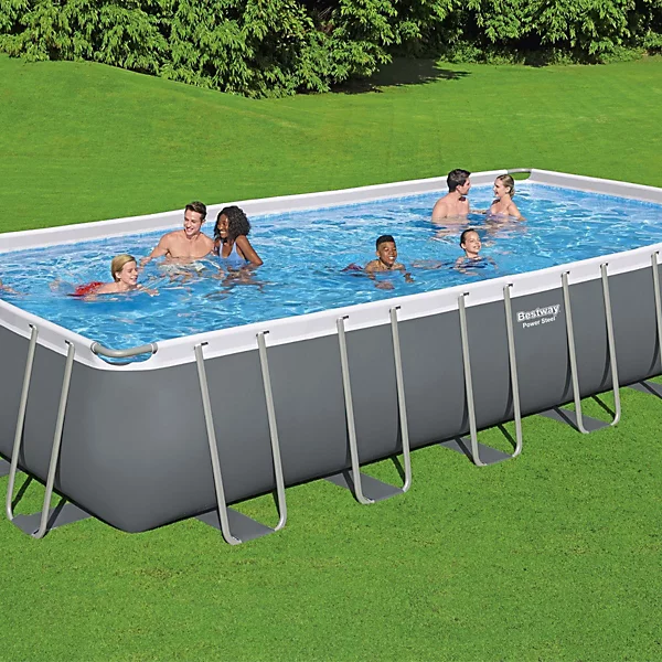 Bestway 24ft x 12ft x 52" Rectangular Power Steel Above Ground Swimming Pool, Sand Filter Pump & Accessories (2024 Version) - Image 2